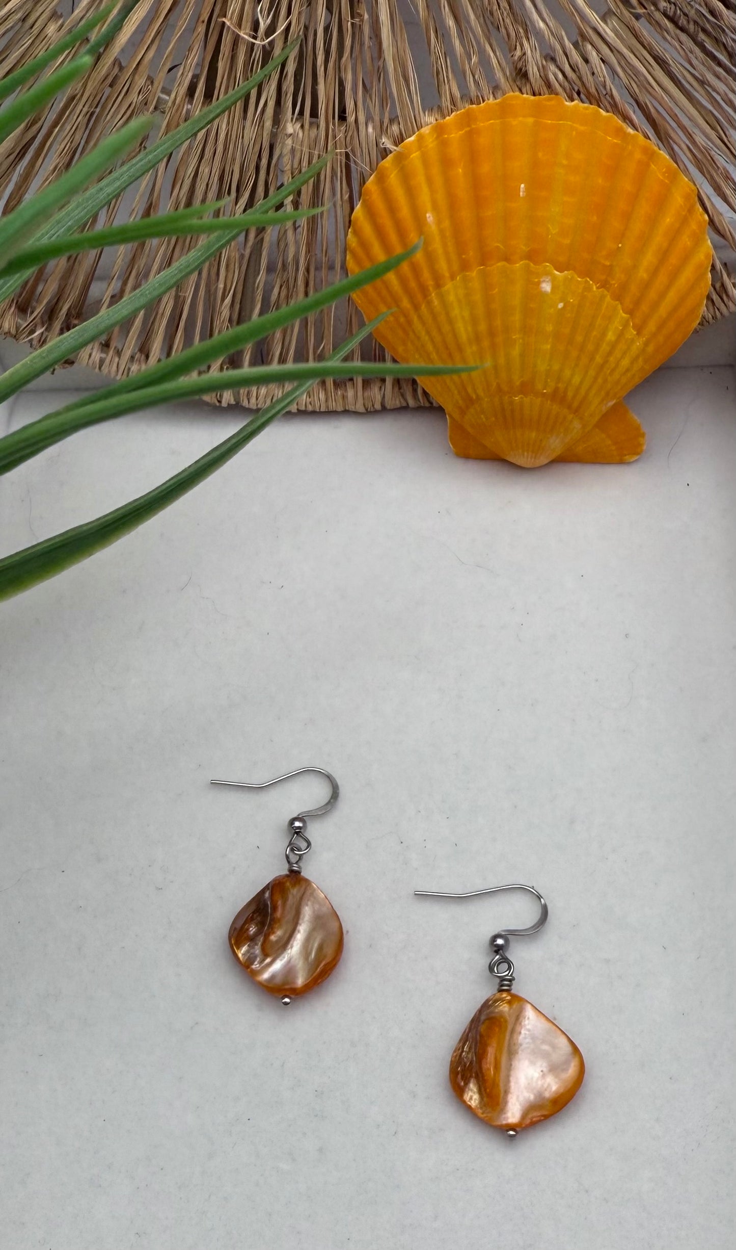 Orange Shell Hook Earrings
