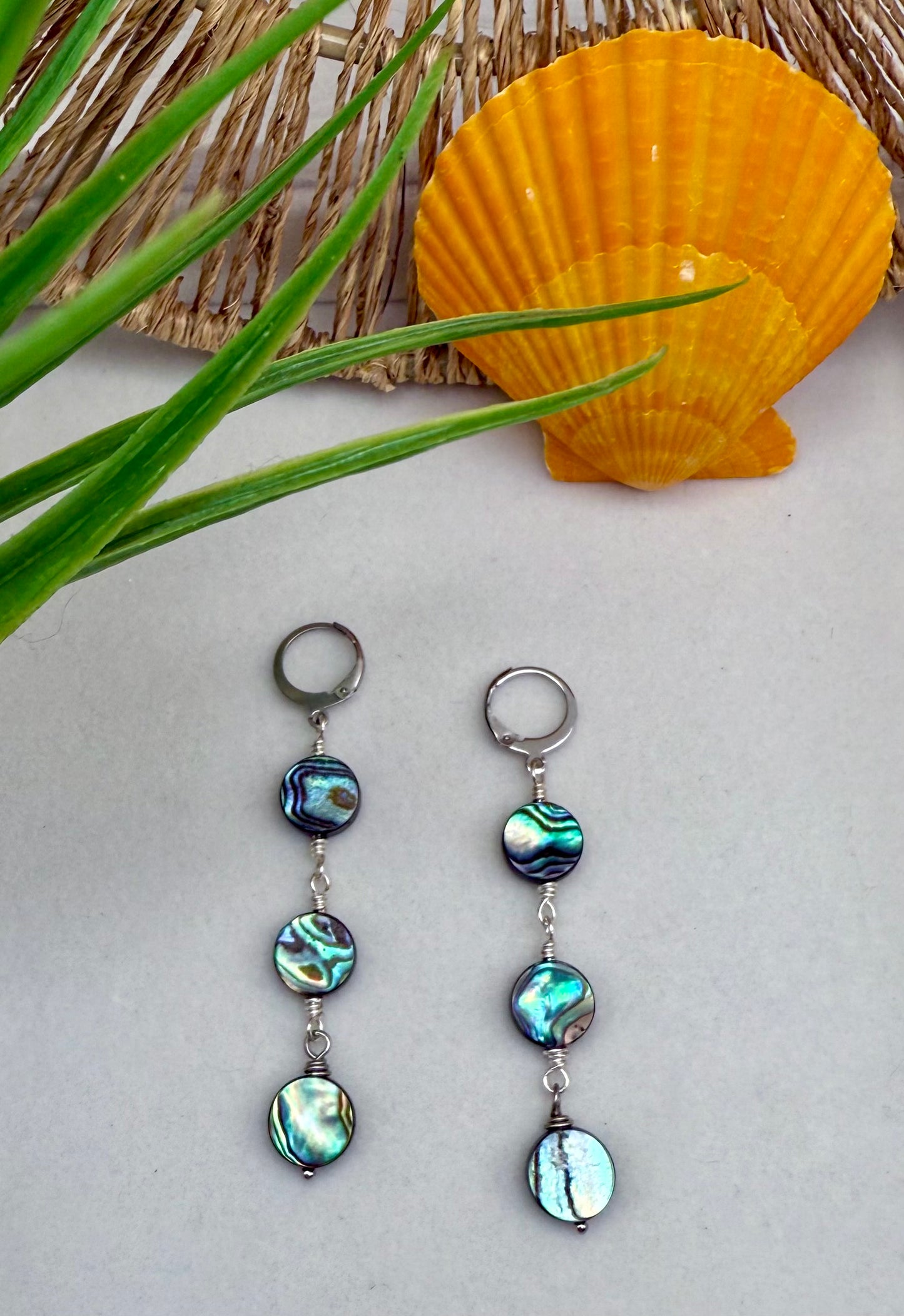Triple Abalone Shell Drop Earrings