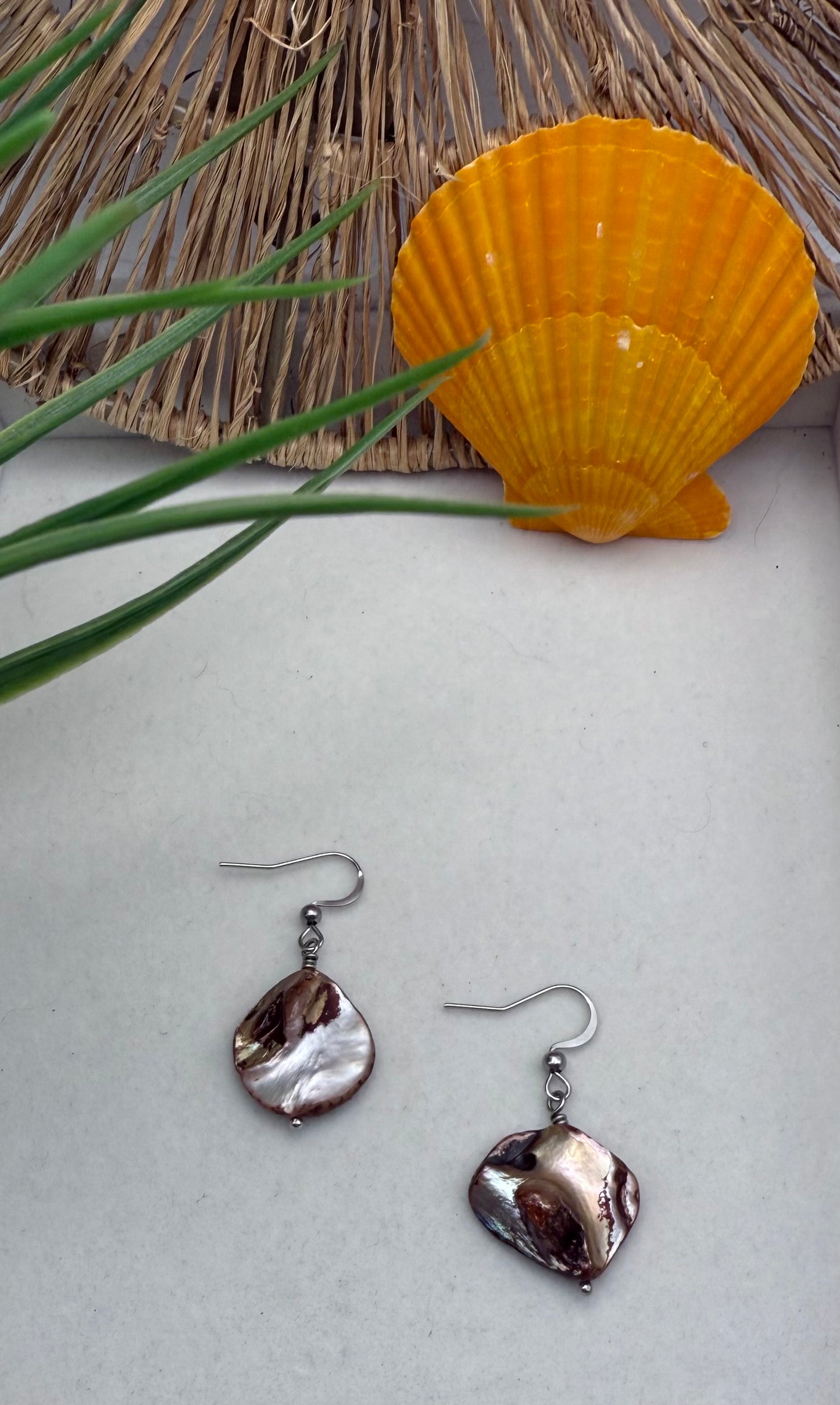 Brown Shell Hook Earrings