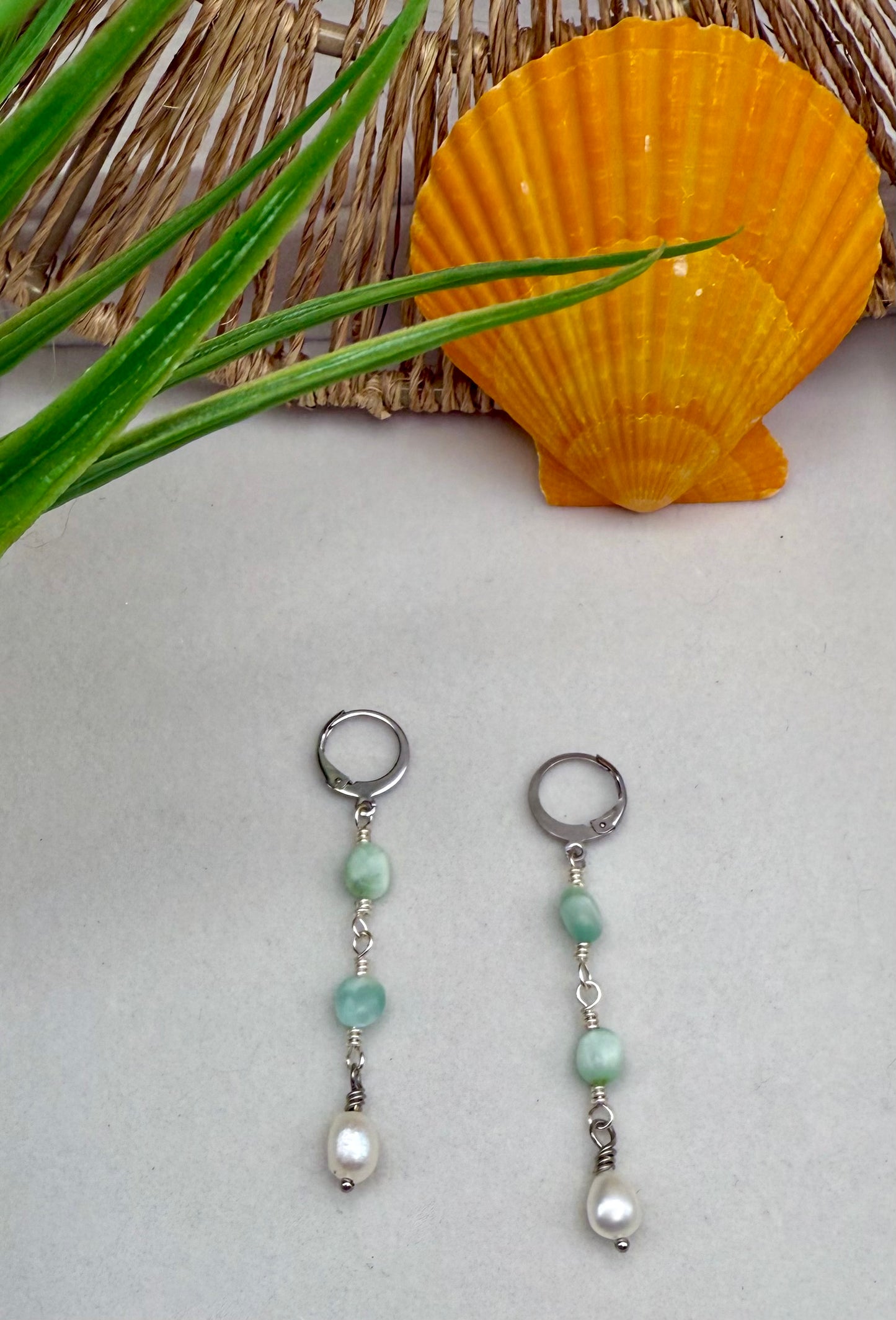 Aqua Pearl Drop Earrings