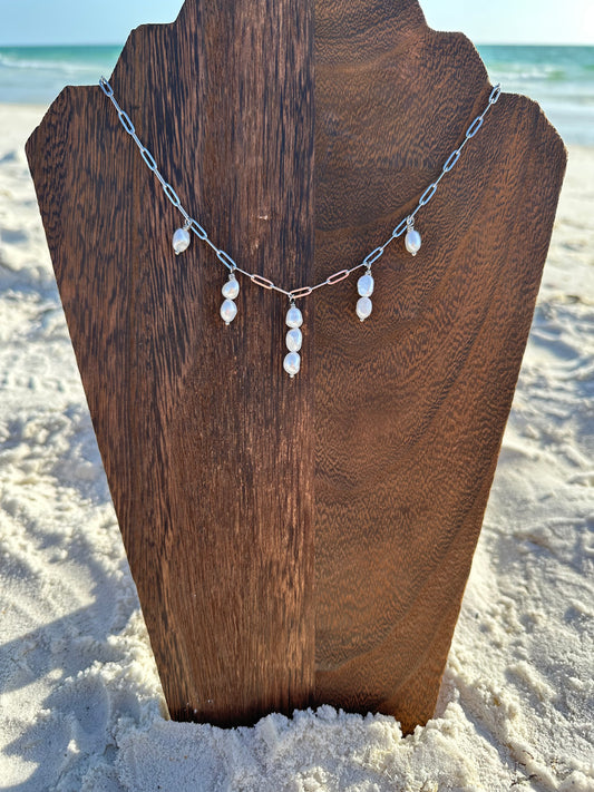 Multi Freshwater Pearl Paperclip Necklace