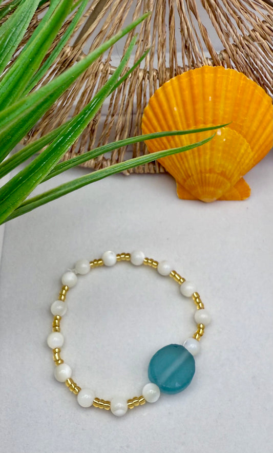 Mother of Pearl and Turquoise Sea Glass Bracelet