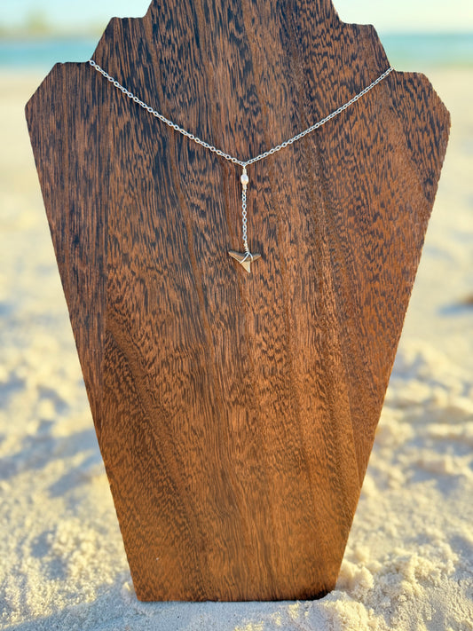 Dainty Freshwater Pearl and Shark Tooth Drop Necklace