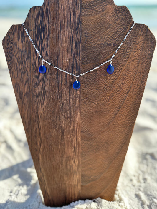 Dark Blue Multi Sea Glass Necklace