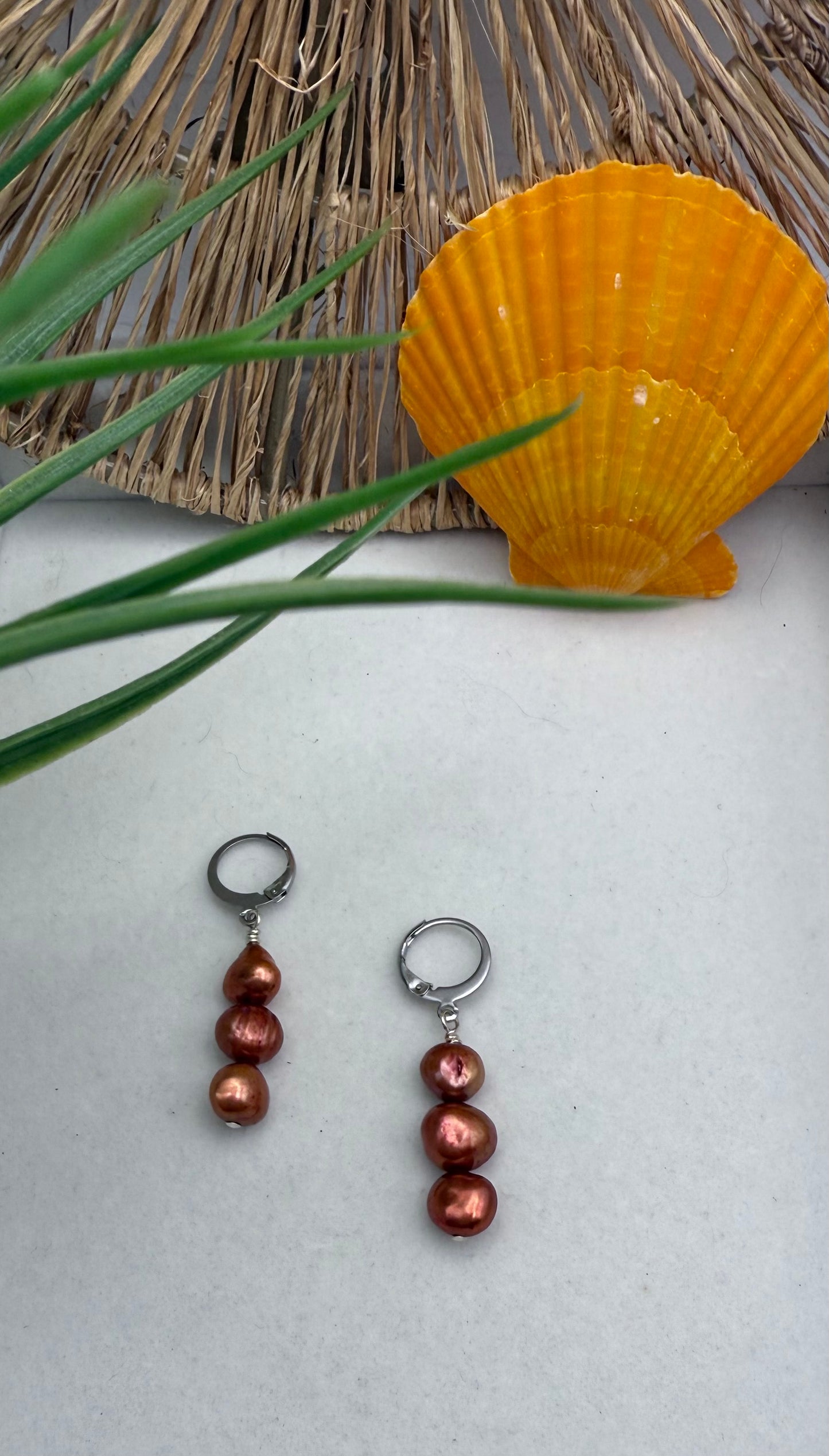 Rust Colored Freshwater Pearl Earrings