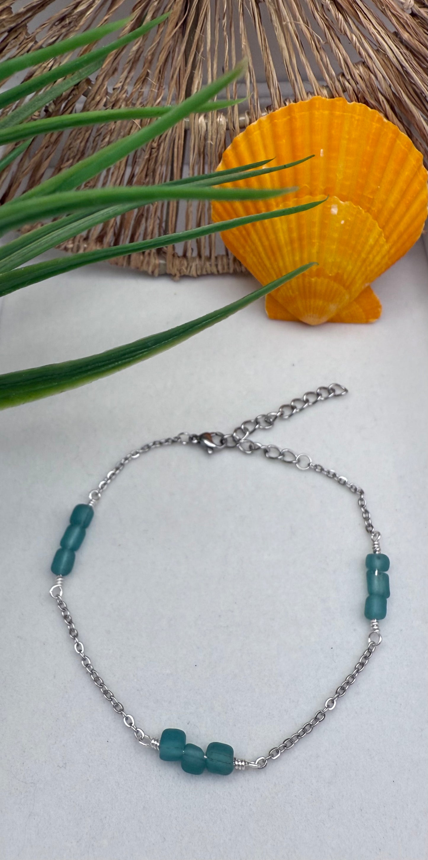 Teal Sea Glass Anklet
