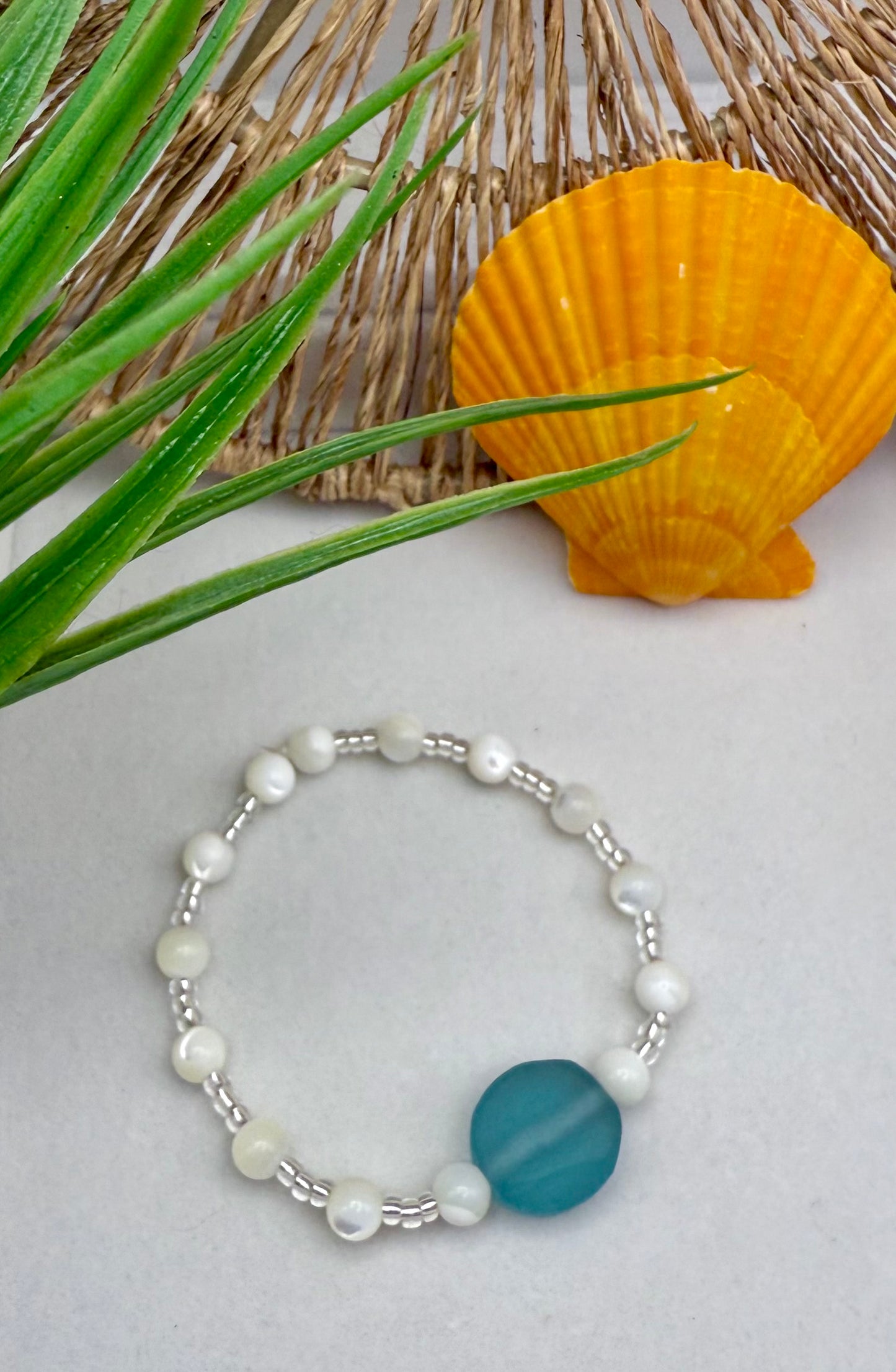 Mother of Pearl and Turquoise Sea Glass Bracelet