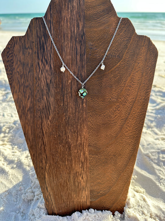 Dainty Abalone Shell and Pearl Necklace