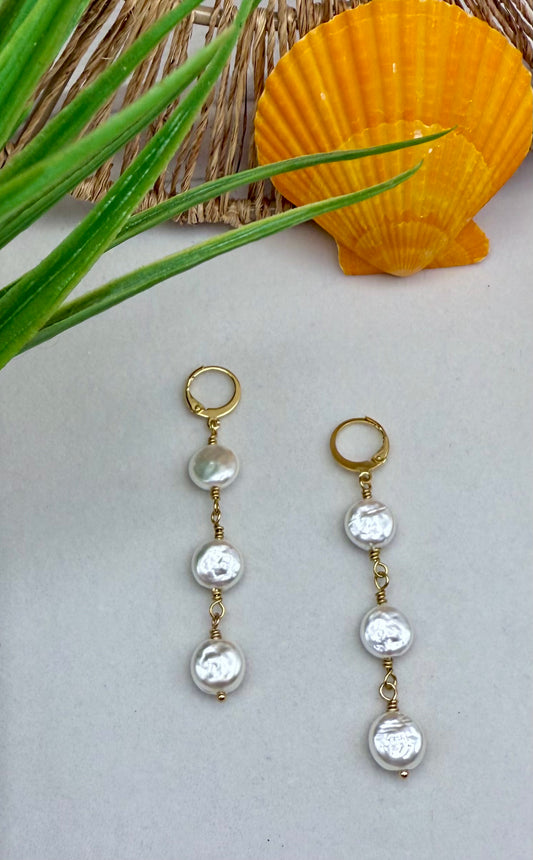 Triple Freshwater Pearl Drop Earrings