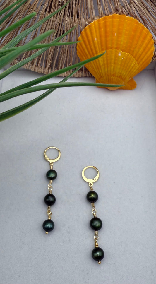 Olive Green Freshwater Pearl Dangle Earrings