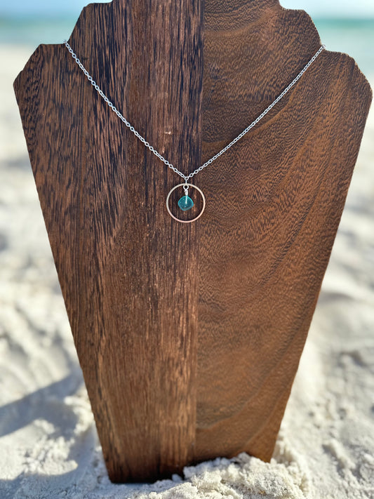 Circle Turquoise Sea Glass Dangle Necklace