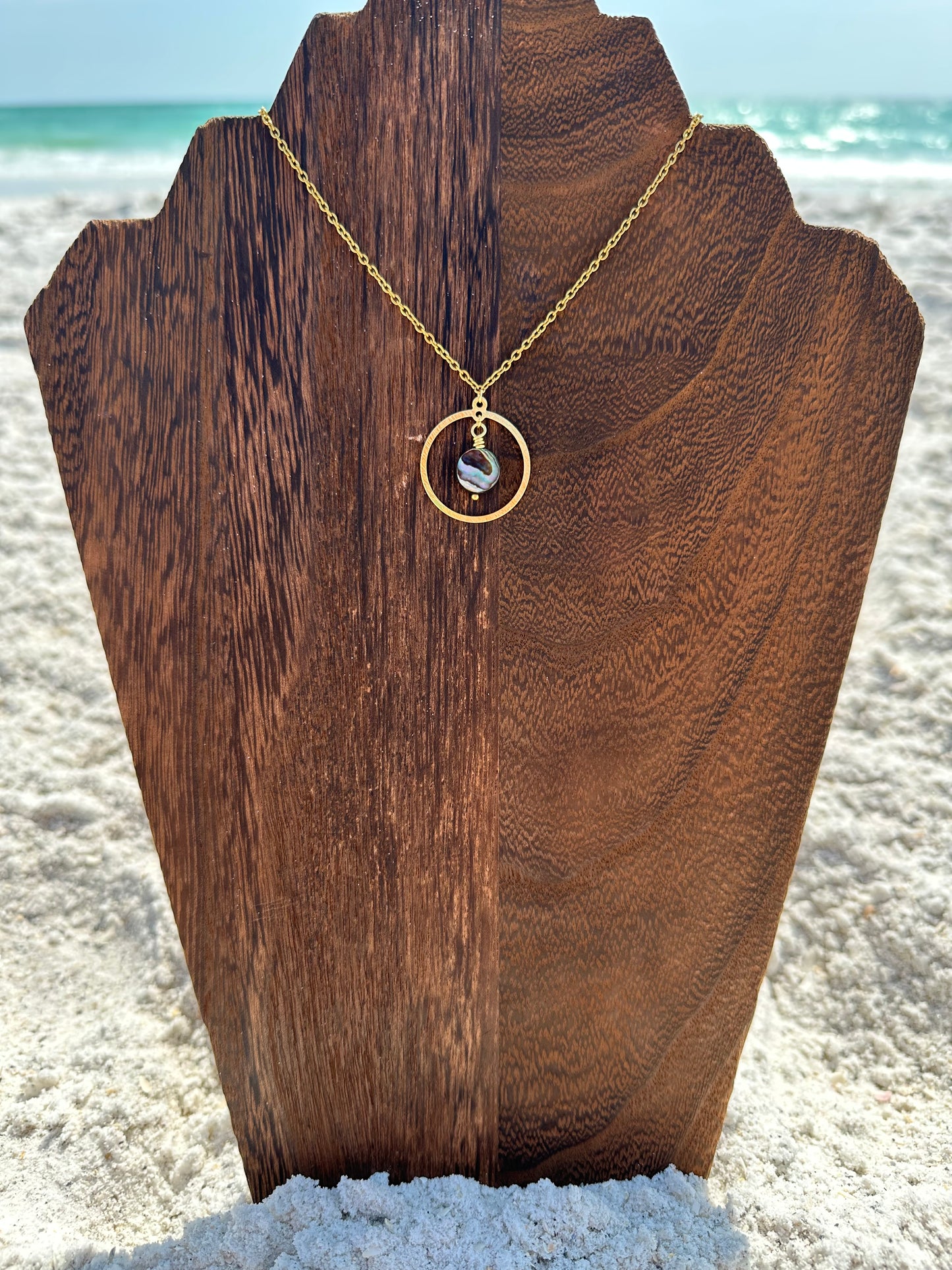 Circle Abalone Dangle Necklace