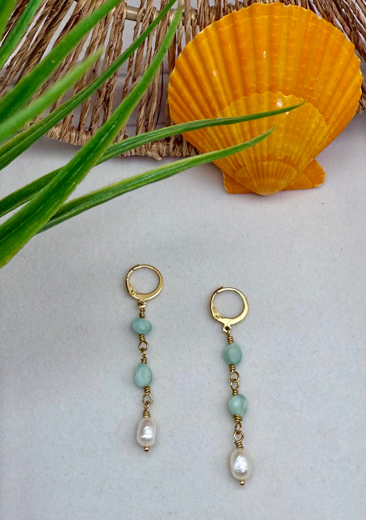 Aqua Pearl Drop Earrings