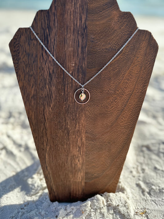 Circle Abalone Dangle Necklace