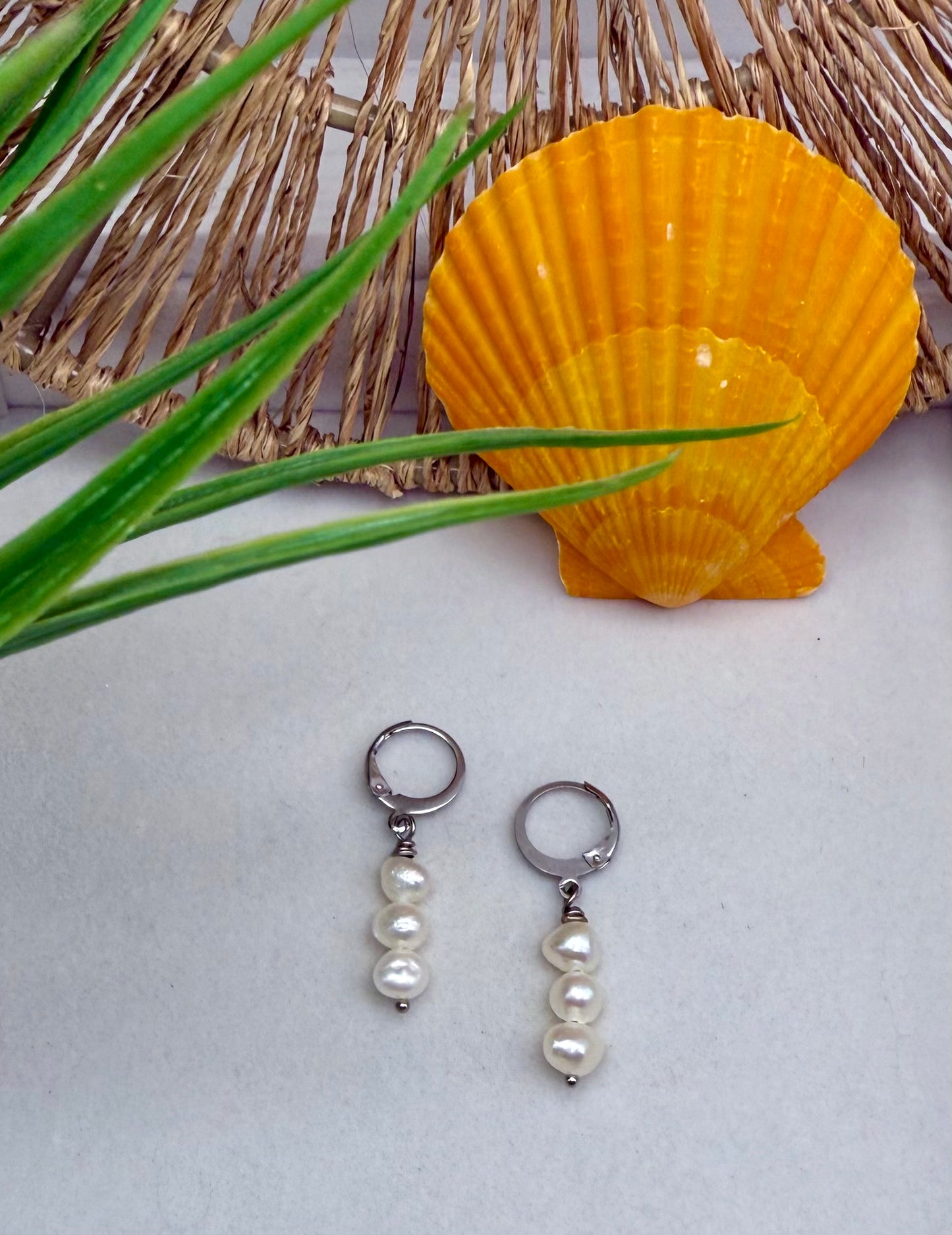 Triple Freshwater Pearl Dangle Earrings
