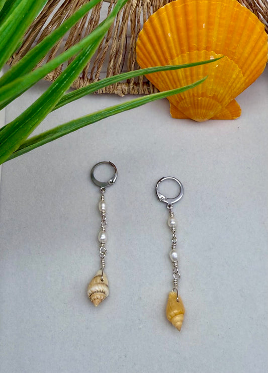 Freshwater Pearl and Conch Shell Dangle Earrings