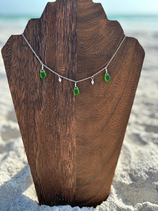 Sea Glass Bead and Pearl Necklace