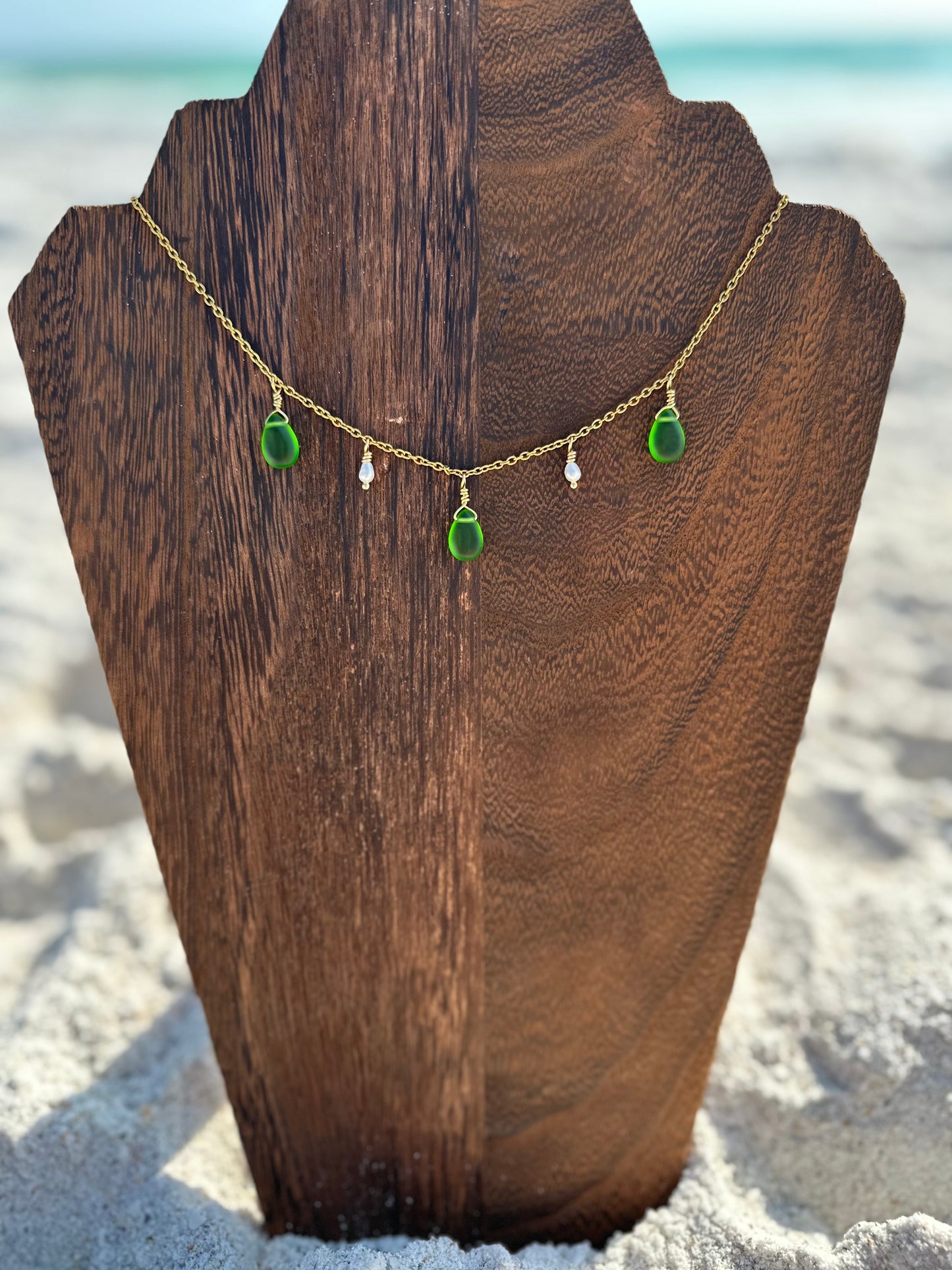 Sea Glass Bead and Pearl Necklace