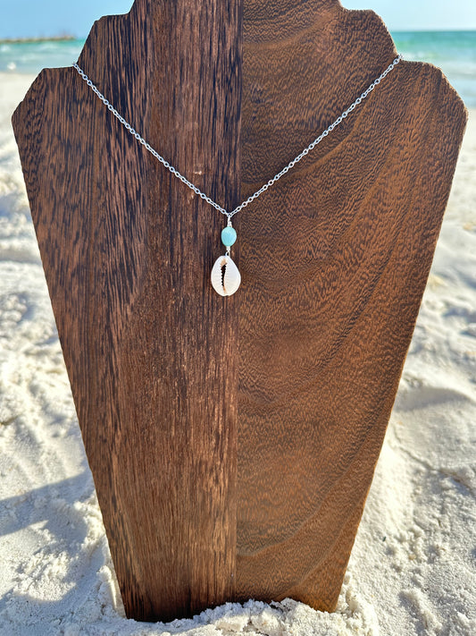 Aqua Chowrie Shell Drop Necklace