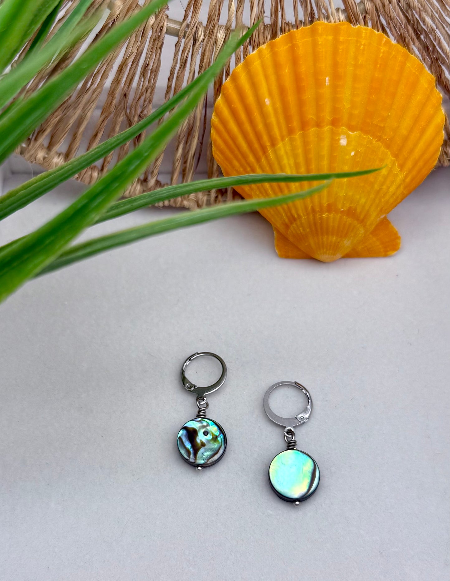 Dainty Abalone Shell Bead Earrings