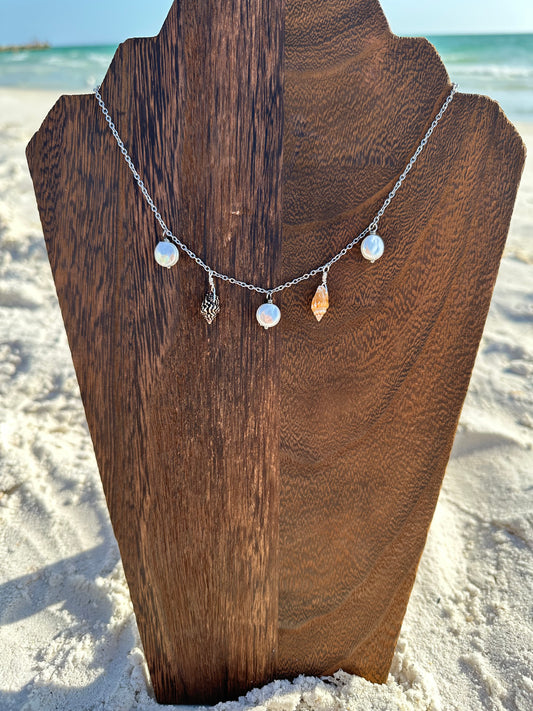 Coin Pearl and Conch Shell Multi Necklace