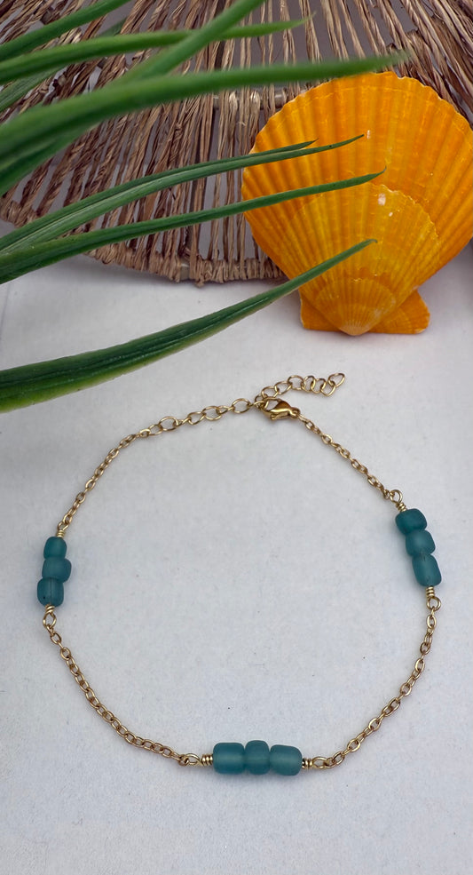 Teal Sea Glass Anklet