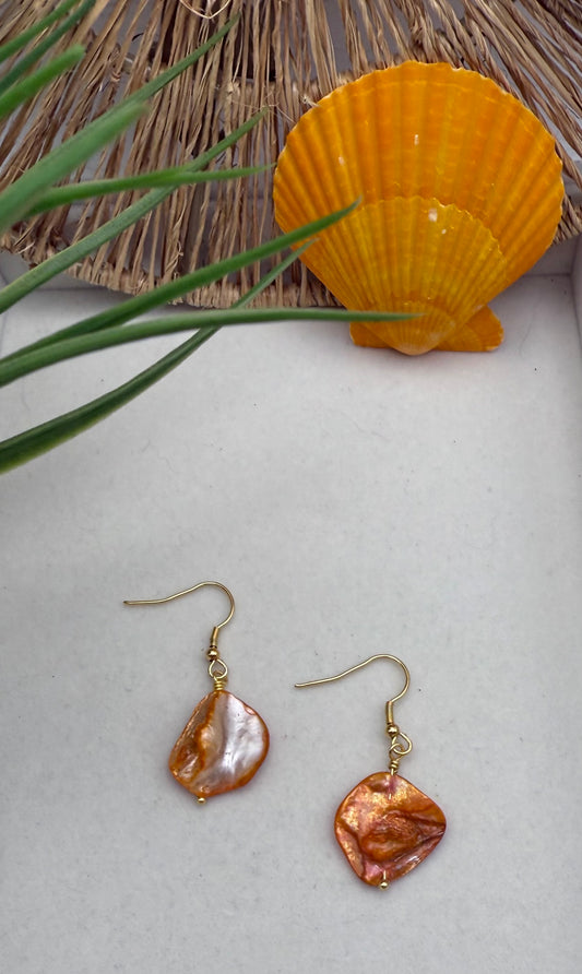 Orange Shell Hook Earrings