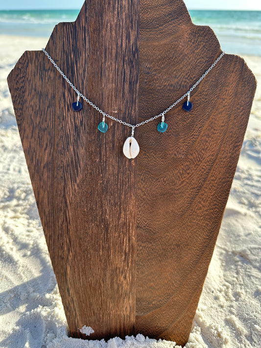 Mixed Sea Glass and Cowrie Shell Necklace