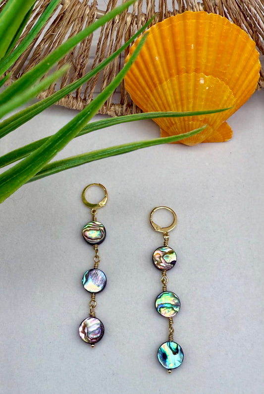 Triple Abalone Shell Drop Earrings
