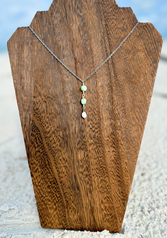 Green Moonstone and Pearl Drop Necklace