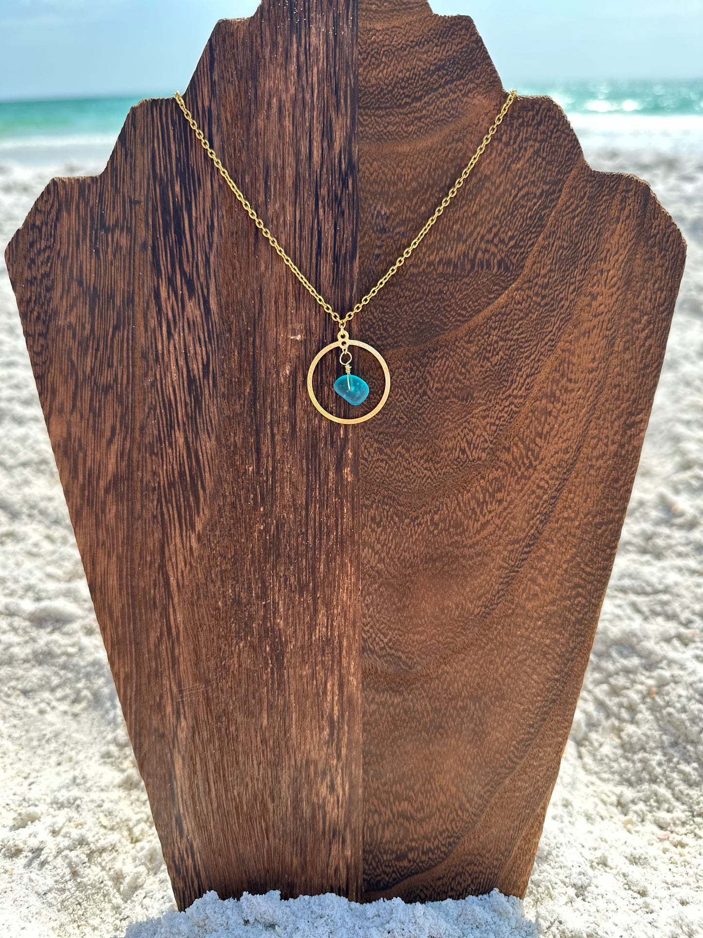 Circle Turquoise Sea Glass Dangle Necklace