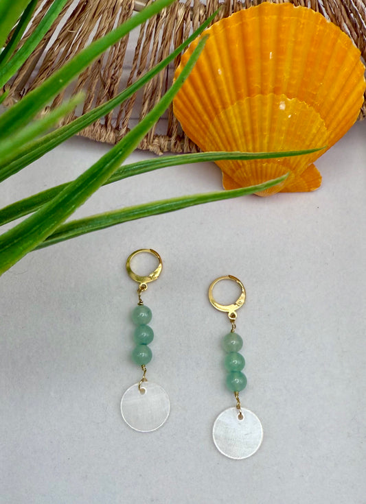 Sea Foam Green Glass Bead and Capiz Shell Earrings