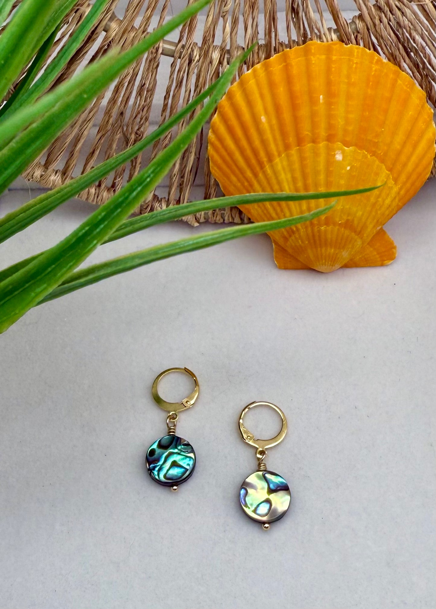 Dainty Abalone Shell Bead Earrings